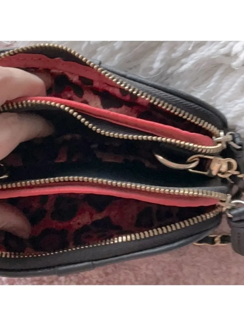 Bebe Black Arm Bag with Gold and Leather Strap